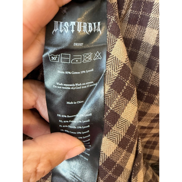 Women's Disturbia Brown & Beige Plaid Pinafore Mini Dress US 10 - Picture 8 of 10